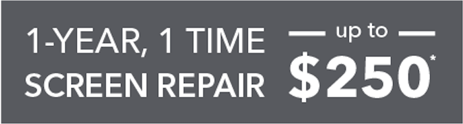1-year, 1 time screen repair. Up to $250